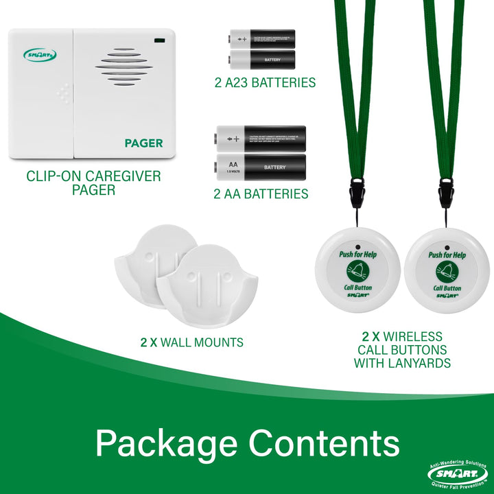 Smart Caregiver Two Call Buttons &amp; Wireless Caregiver Pager for Fall Prevention and Elderly Assistance | Caregiver Call Button with Wearable Lanyard | Nurse Call Alert System with Up to 300&#39; Range
