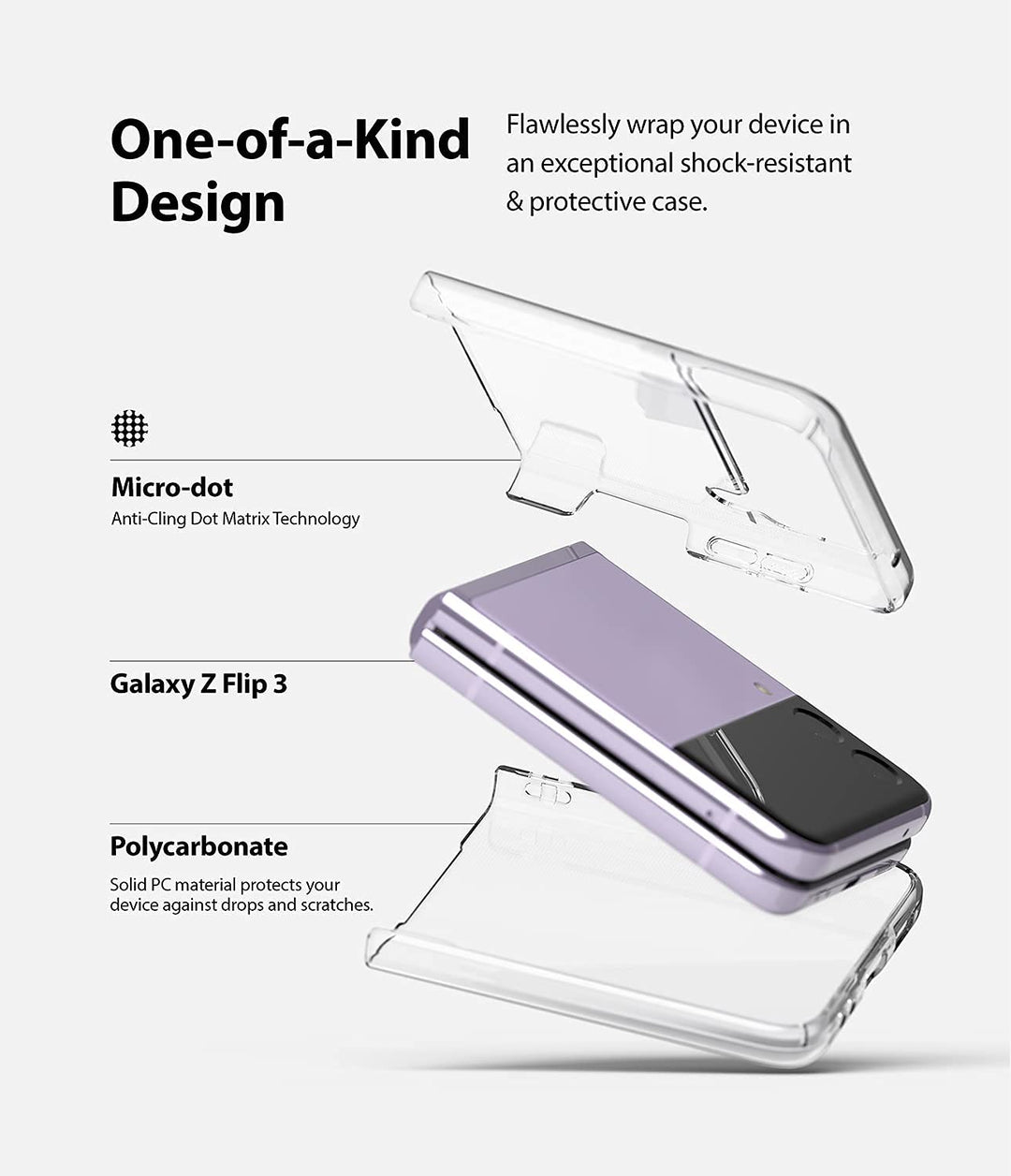 Slim Case Compatible with Samsung Galaxy Z Flip 3, Premium Thin Transparent Hard PC with Non-Slip Grip Protective Phone Cover for Z Flip3 5G (2021) - Clear