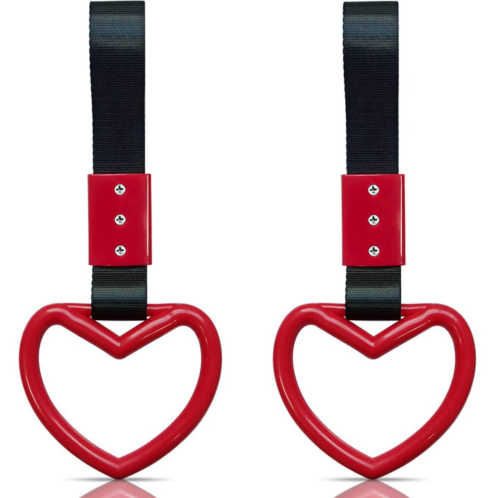 2 Pieces Heart-shaped Jdm Tsurikawa Rings SUV Bus Car Handle Straps Japanese Bosozoku Subway Ring for Car Warning and Interior Exterior Decoration (Red/Black)