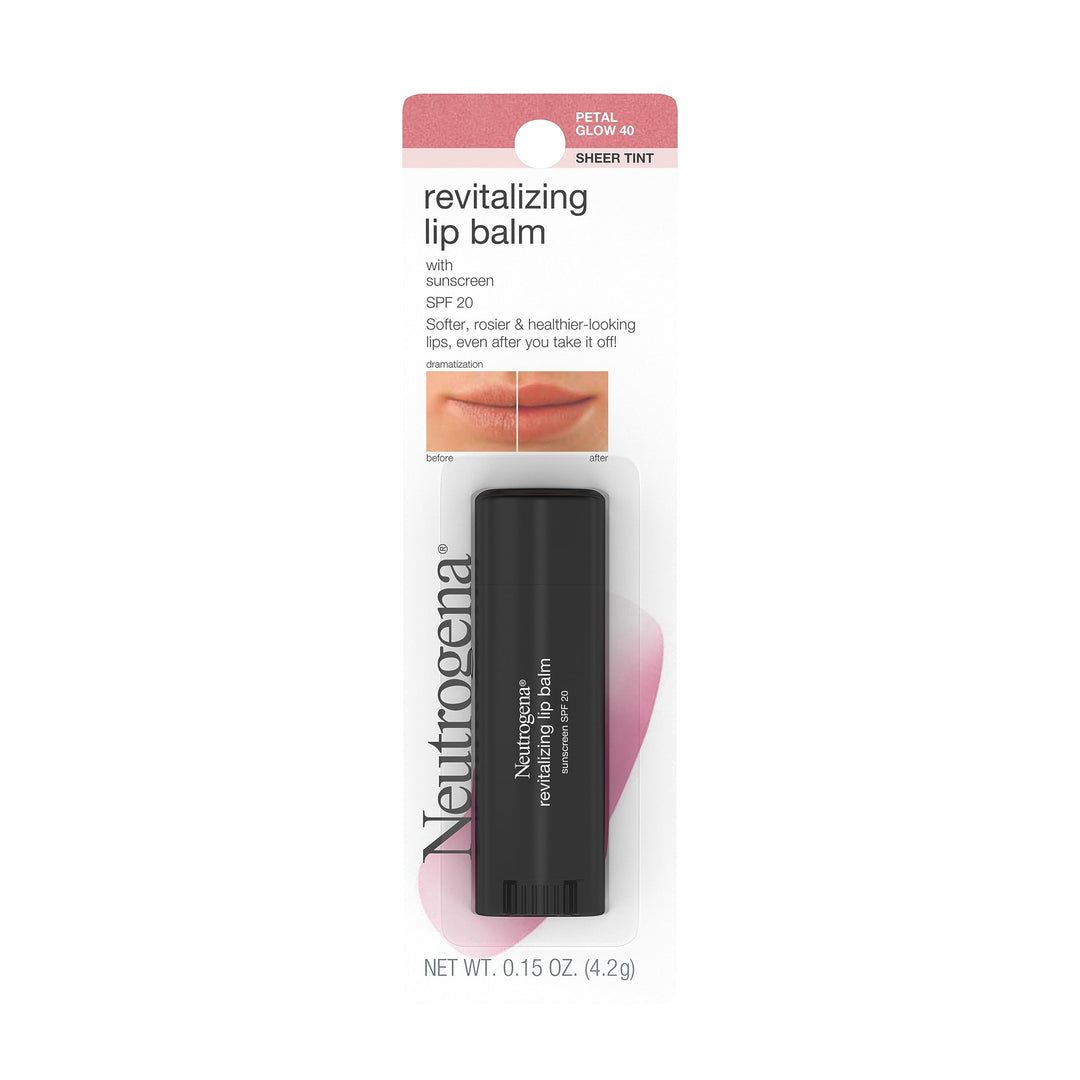 Revitalizing and Moisturizing Tinted Lip Balm with Sun Protective Broad Spectrum SPF 20 Sunscreen, Lip Soothing Balm with a Sheer Tint in Color Petal Glow 40, .15 oz