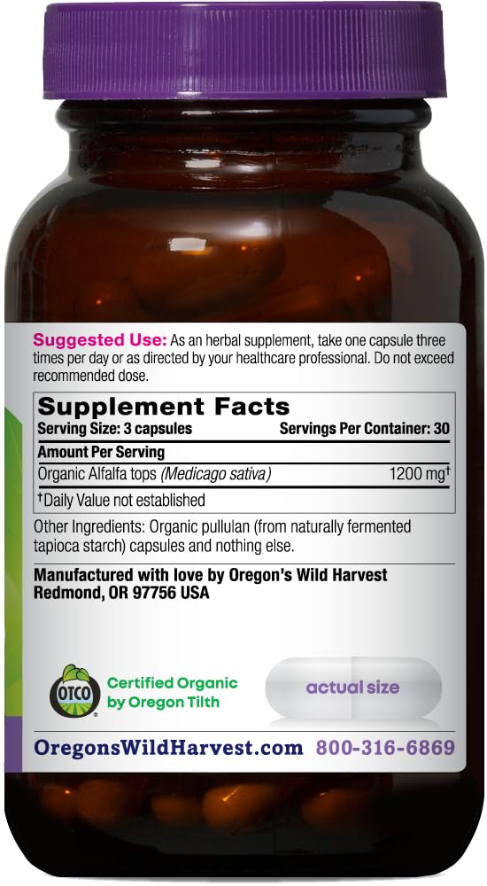 Alfalfa Capsules USDA Certified Organic Herbal Supplements, 90 Count