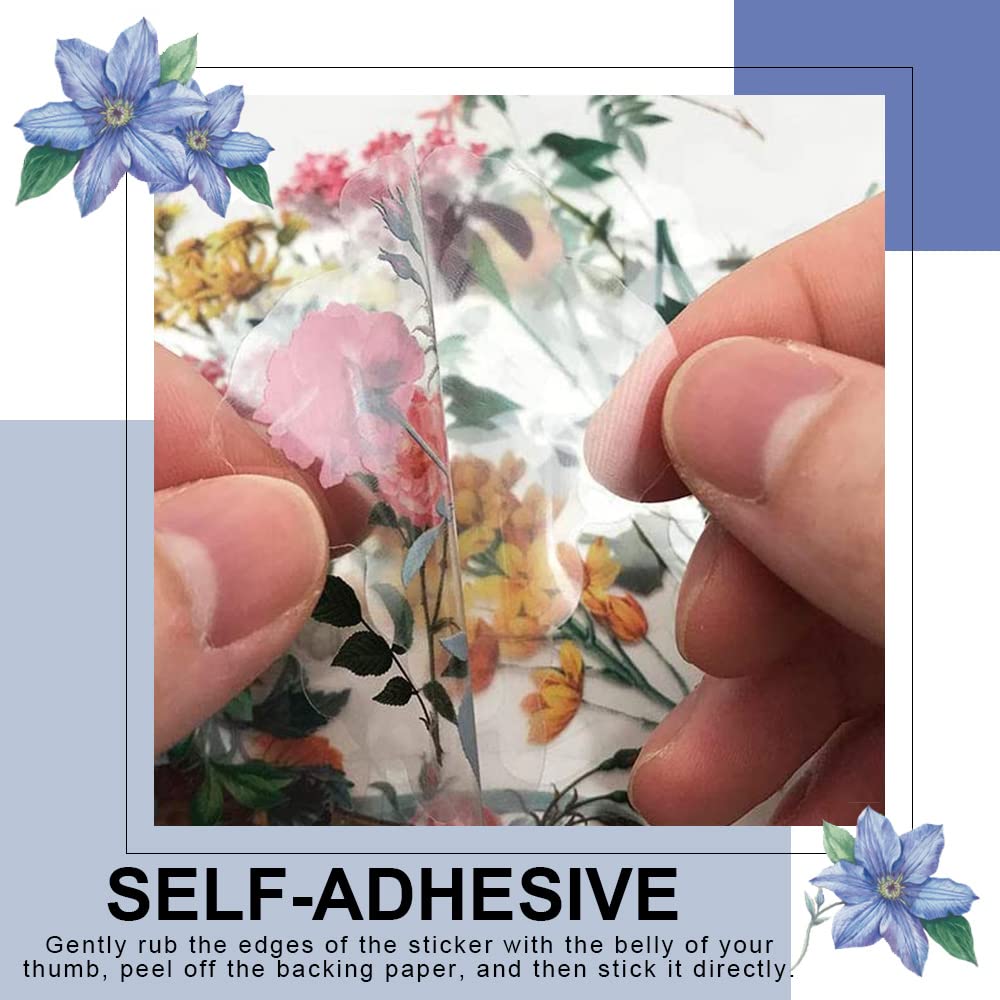 160pcs Flower Plant Stickers, 20 Patterns PET Transparent Decorative Stickers, Flower Scrapbooking Stickers, Floral Washi Stickers for Craft Album Journal, Style A