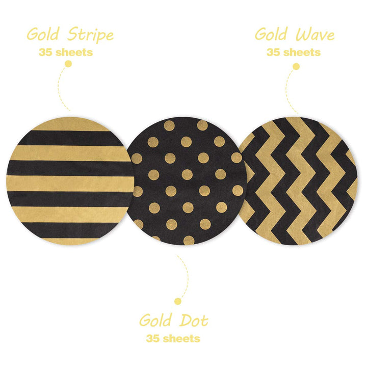 105 Sheets Gold Black Tissue Paper Bulk, Metallic Gift 