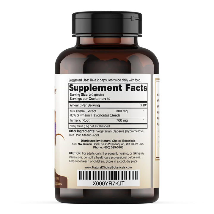 Milk Thistle Extract (80% Silymarin Flavonoids) Plus Turmeric - 120 Capsules