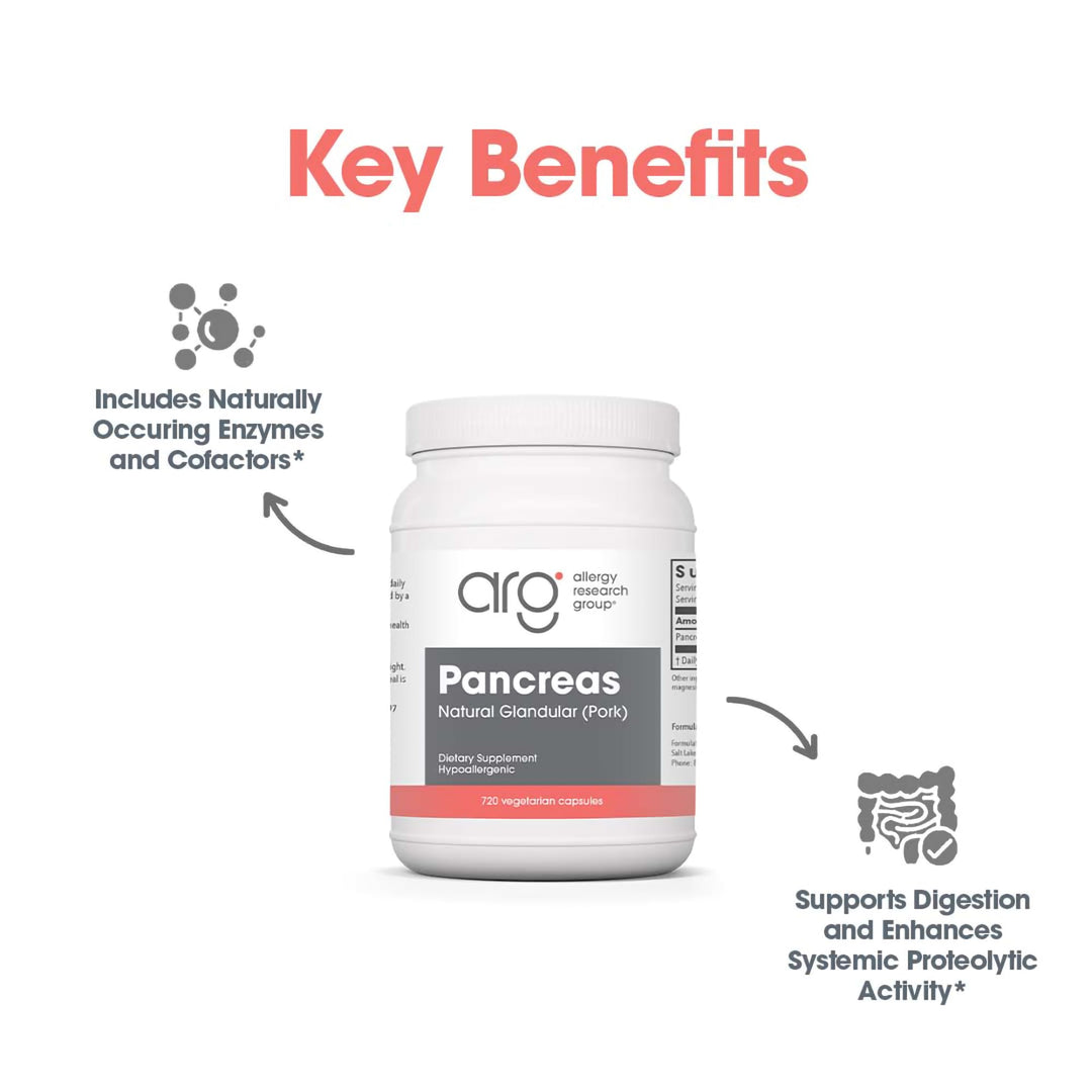 Pancreas Dietary Supplement - Digestive Support, Natural Glandur (Pork), Hypoallergenic, Vegetarian Capsules, Gluten Free - 720 Count
