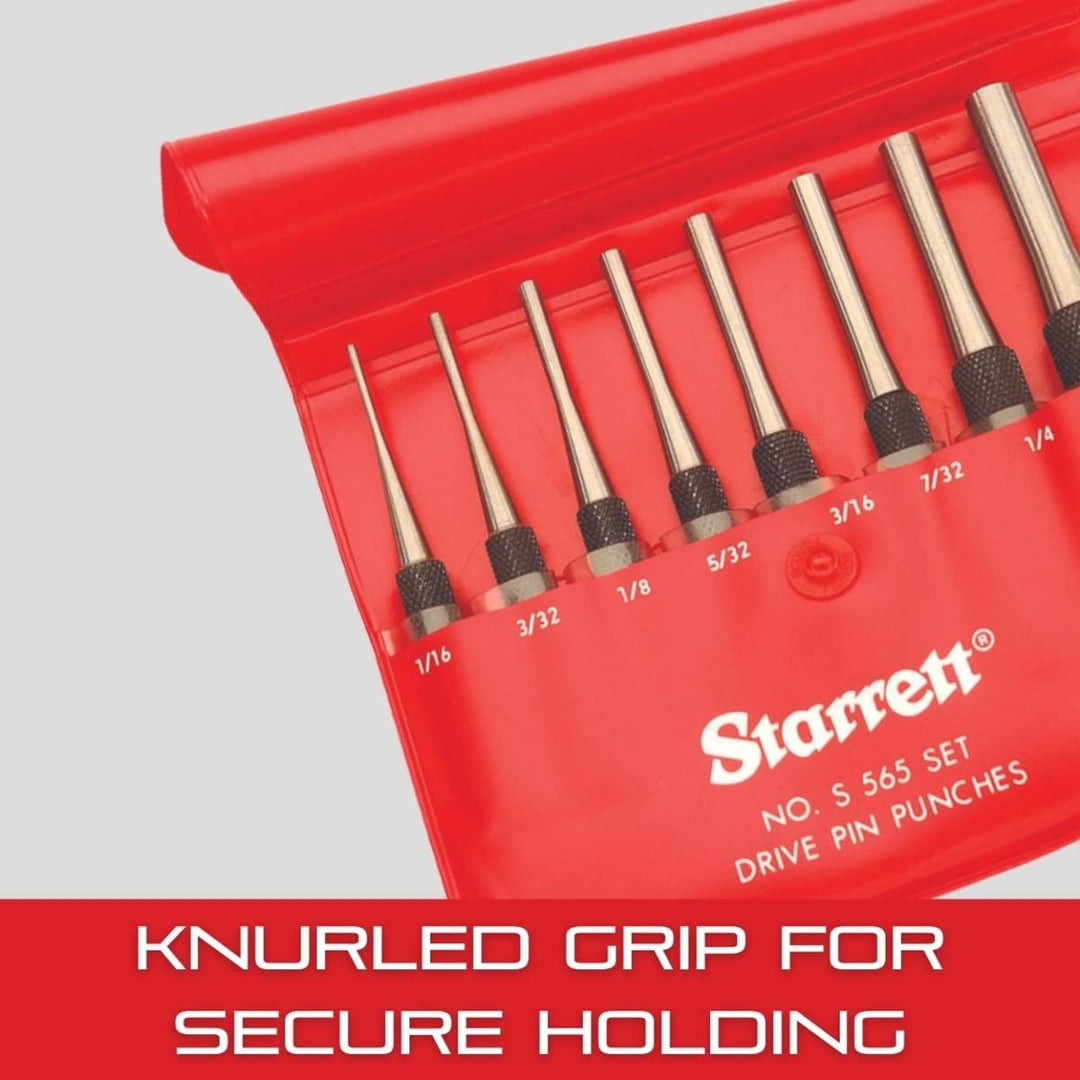 Extra-Long Drive Pin Punch with Knurled Grip for Driving Pins Into or Out of a Workpiece - Hardened and Tempered Steel, 8 Length, 1/4 Punch Diameter - 248C