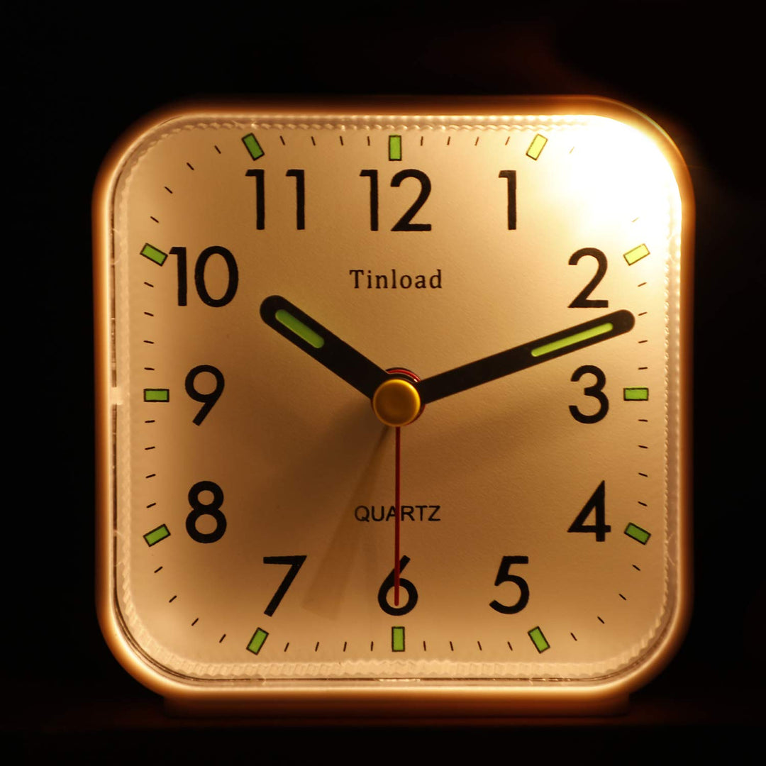 Small Battery Operated Analog Alarm Clock Silent Non Ticking, Ascending Beep Sounds, Snooze,Light Functions, Easy Set(White)