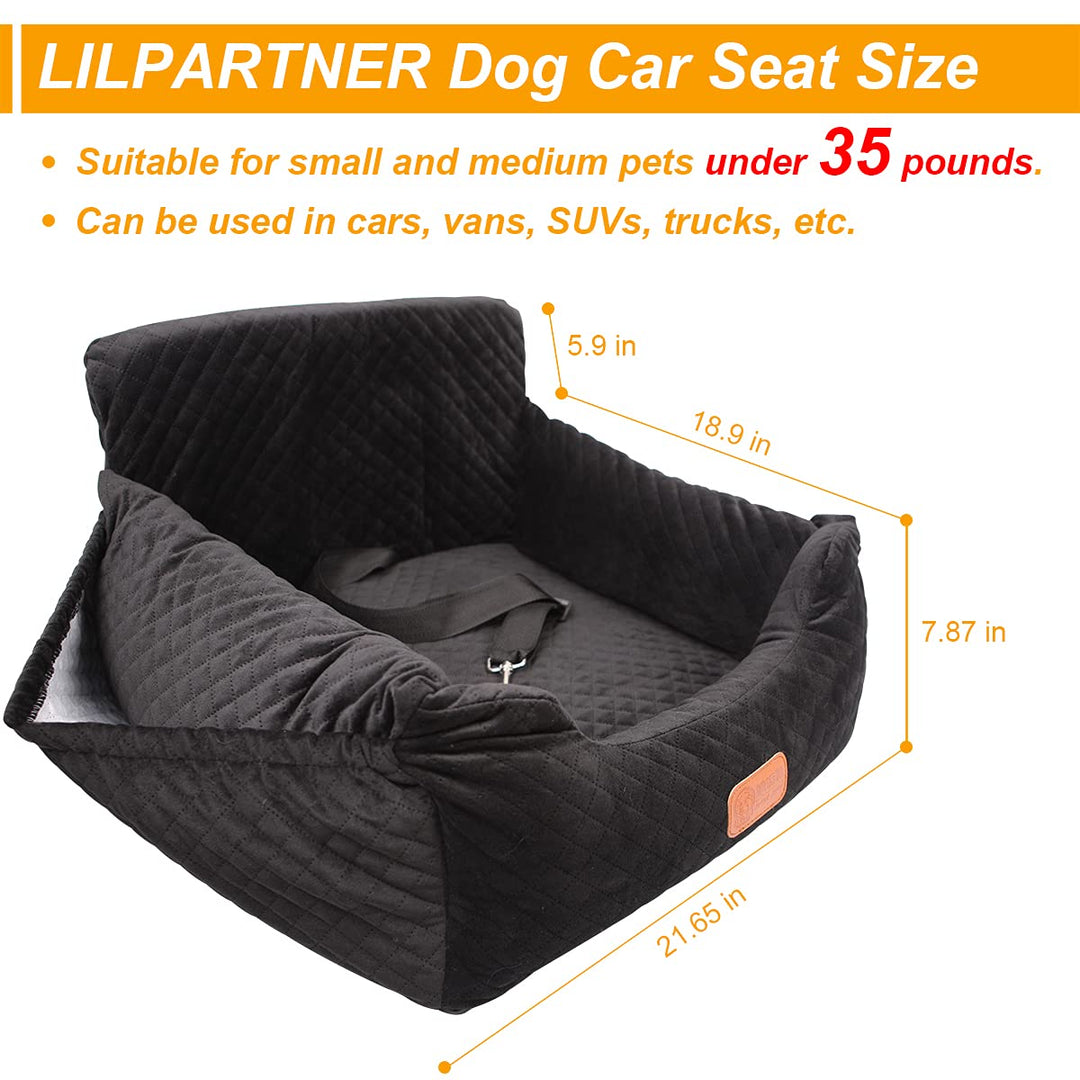 Dog Car Seat Pet Booster Seat with Pocket for Small and Medium Dogs Under 35 lbs Travel Safety,Non-Slip Base and Thickened Sponge Pad, can be Disassembled and Easy to Clean(Black)