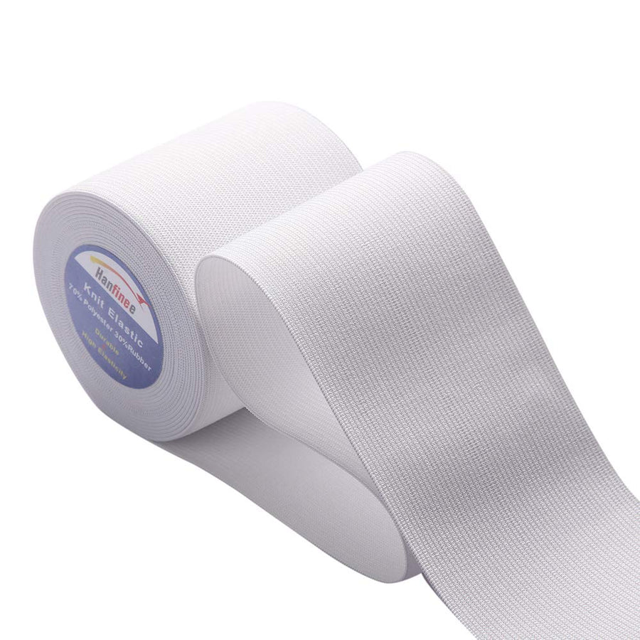 HANFINEE 3 Inch Wide Sew on Elastic Band Knitted Elastic with Heavy Stretch for Sewing Crafts DIY,Waistband,Bedspread,Cuff (White,5 Yards)