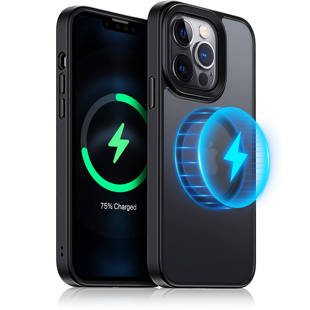Magnetic Case Designed for iPhone 13 Pro, [Compatible with MagSafe &amp; Military Grade Protection], Translucent Matte Back with Soft Silicone Edge, for iPhone 13 Pro 6.1 Inch, Black