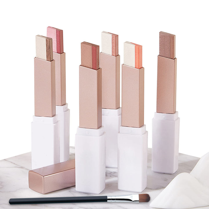 12 Colors Eyeshadow Stick, Double Colors Eye Shadow Stick, Glitter Shimmer Waterproof Gradient Eyeshadow Makeup Stick with Brush, Eyeshadow Brushing Eye Makeup for Eye makeup lovers, 6 Pack