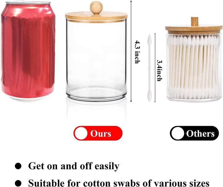 4 Pack Qtip Holder Bathroom Organizer Set, Acrylic Dispenser for Cotton Ball, Cotton Swab, Cotton Round Pads, Dental Floss Sticks