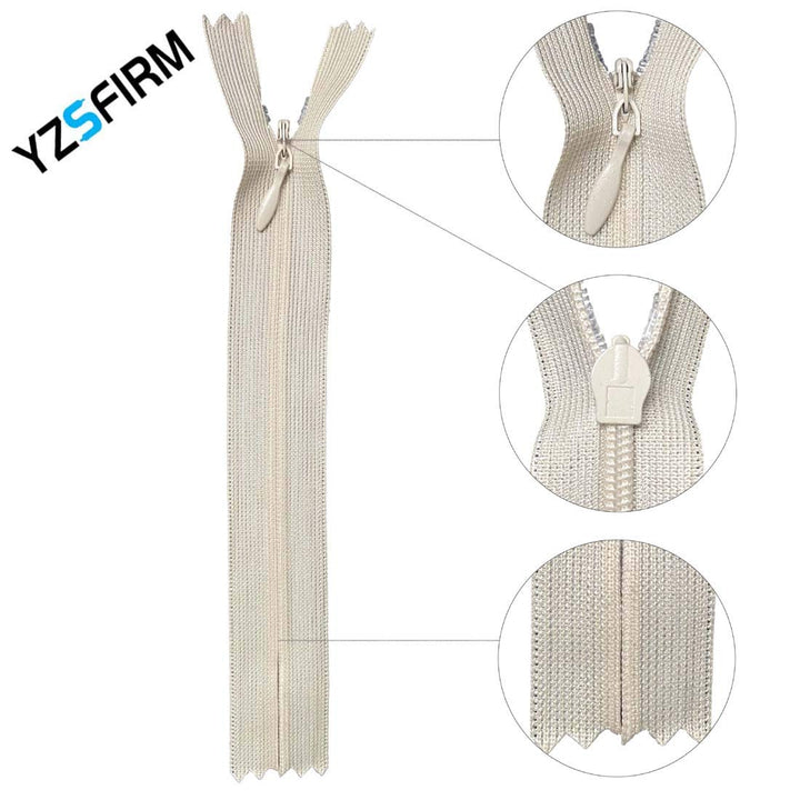 Yzsfirm 10 Pcs 20 Inch Real Silk Invisible Sewing Zipper Bulk,Beige Coil Closed Zippers for Tailor Sewing Crafts