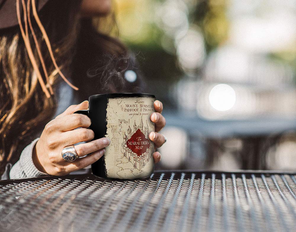 Harry Potter - Marauder&#39;s Map - I Solemnly Swear – 16 oz Large Ceramic Heat Sensitive Clue Mug – Full image revealed when HOT liquid is added