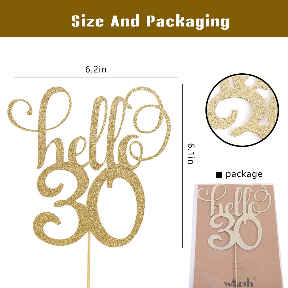 Hello 30 Glitter Cake Topper - 30th Wedding Anniversary Cake Topper, Party Cake Decoration,30ish, Happy 30th Birthday,Photo Props