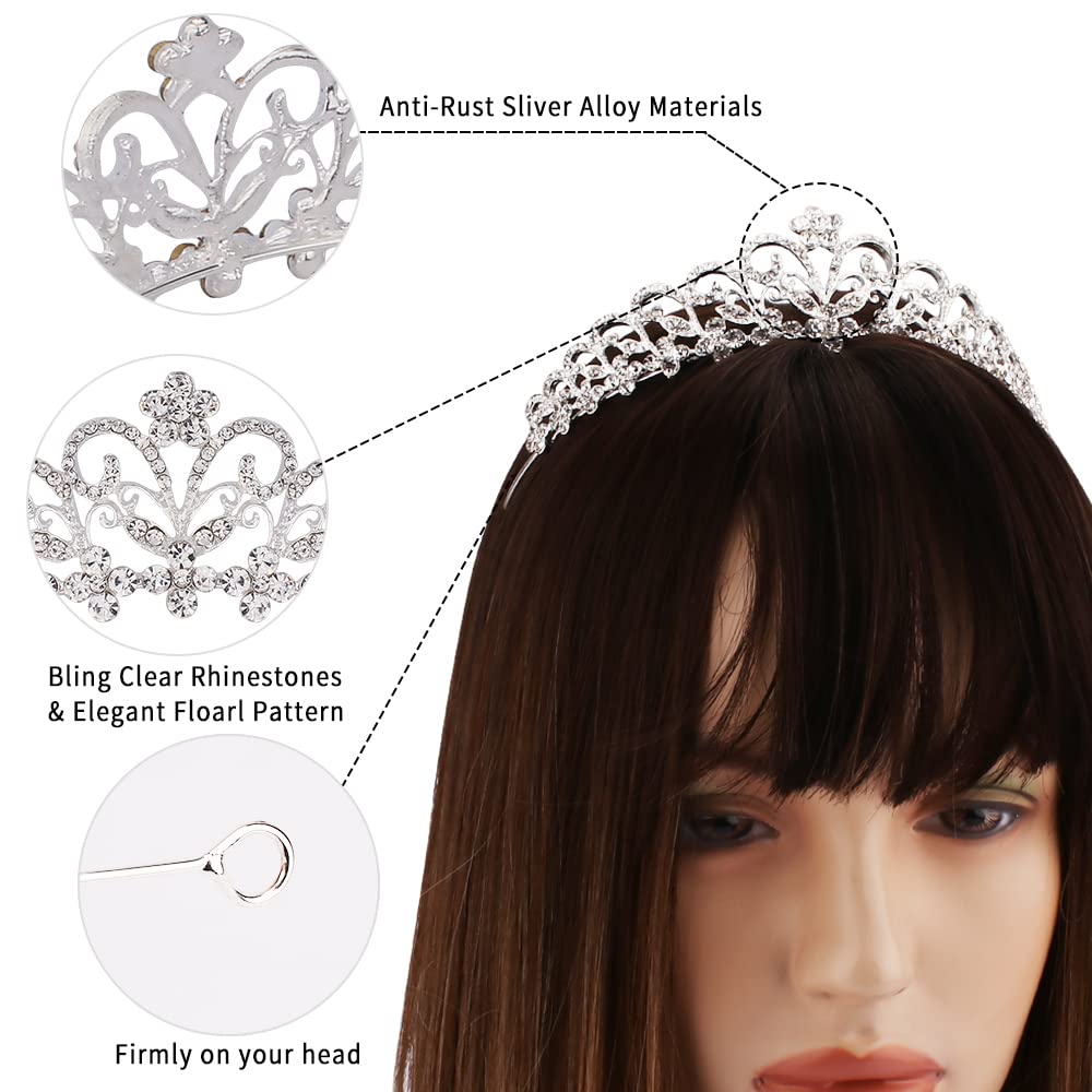 Ahoney Tiaras for Women Girls Birthday Crown Rhinestone Tiara Princess Crown for Women Bridal Wedding Prom Birthday Party Cosplay Halloween Costumes Hair Accessories for Women Girls