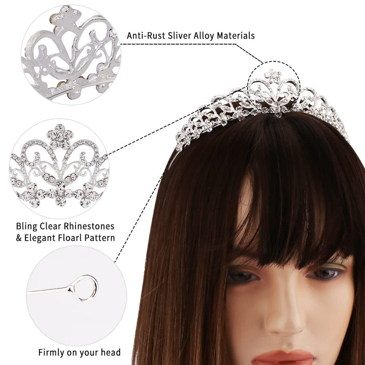 Ahoney Tiaras for Women Girls Birthday Crown Rhinestone Tiara Princess Crown for Women Bridal Wedding Prom Birthday Party Cosplay Halloween Costumes Hair Accessories for Women Girls