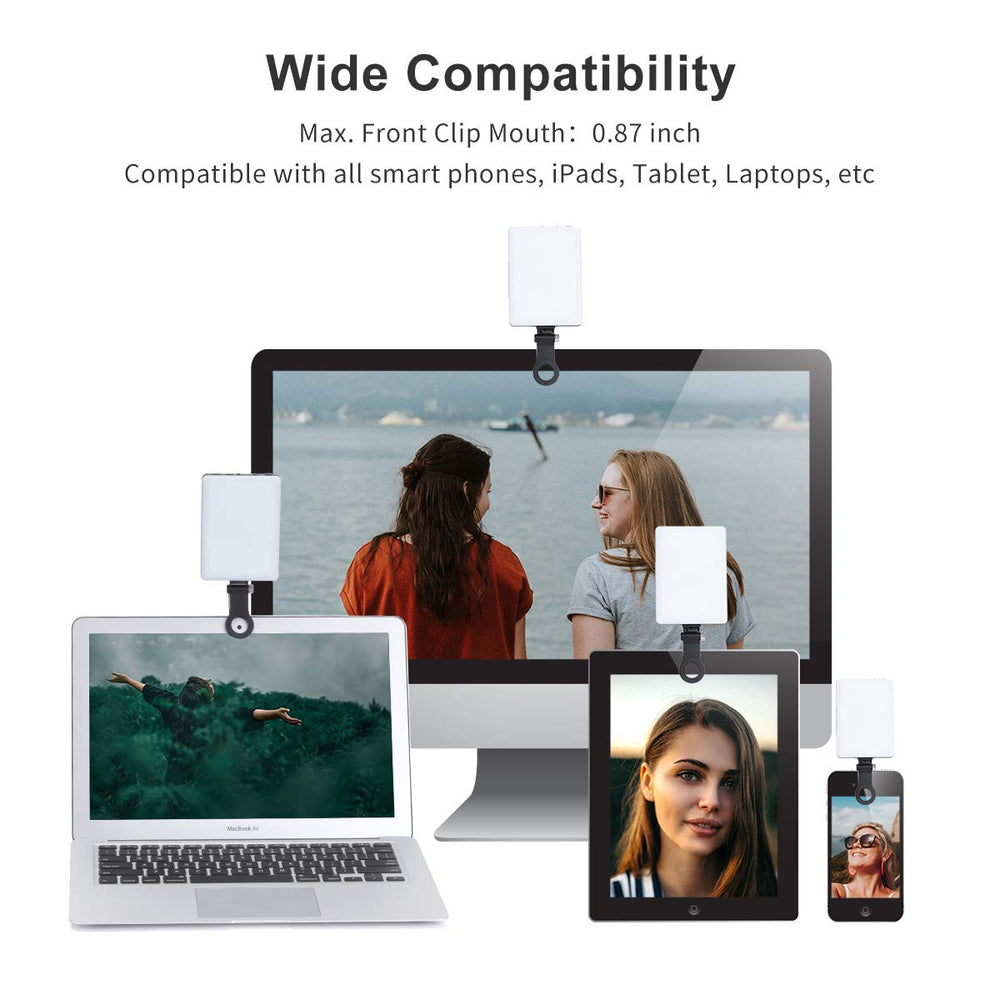 60 LED High Power Rechargeable Clip Fill Video Conference Light with Front & Back Clip, Adjusted 3 Light Modes for Phone, iPhone, Android, iPad, Laptop, for Makeup, TikTok, Selfie, Vlog