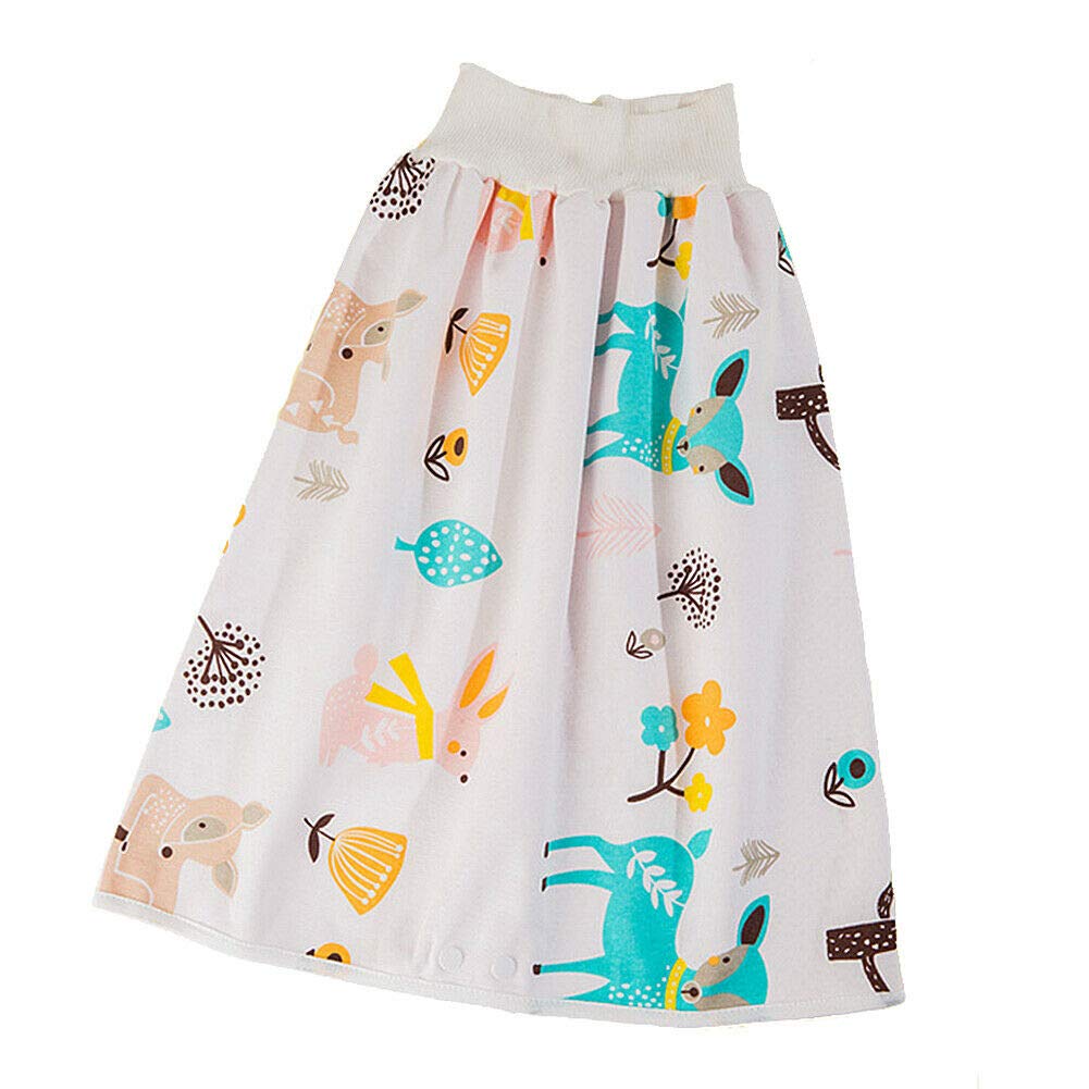 Waterproof Cotton Training Pants Cloth Diaper Skirts Baby Toddler Night Time Sleeping Potty Training (Deer&amp;Rabbit, M for 0-4T)