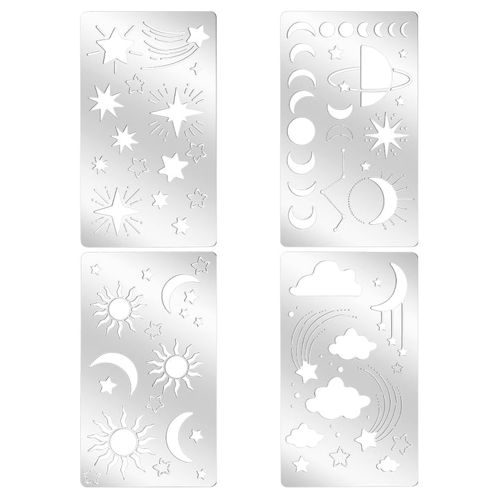 4 Pcs Universe Space Theme Metal Stencils Template, (Sun, Moon, Stars, Clouds)Stainless Steel Drawing Painting Stencils for Scrapbooking DIY Etched Dies Decoration Supplies