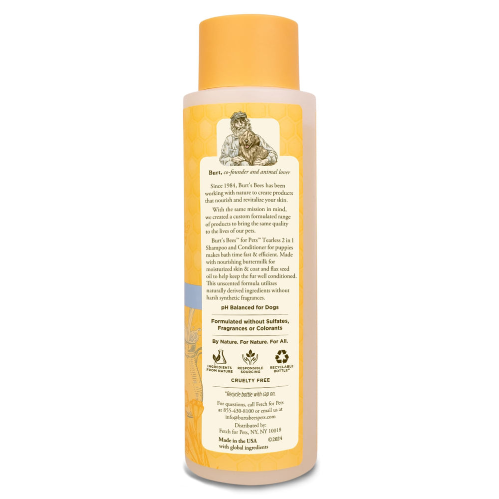 Burt's Bees for Pets Tearless Puppy 2-in-1 Shampoo and Conditioner with Buttermilk and Linseed Oil, 95% Natural Origin Formulas, Shampoo for Puppies - Gentle Puppy Shampoo Tear Free, 16 oz