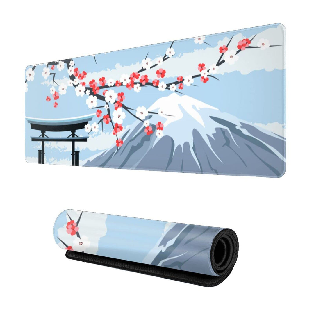 Japanese Cherry Blossom Gaming Mouse Pad XL, Extended Large Full Desk Mousepad 31.5 X 11.8 Inch, Waterproof Big Mouse Pad Edge, Non-Slip Long Keyboard Mat Office &amp; Home , Blue Mouse Pad