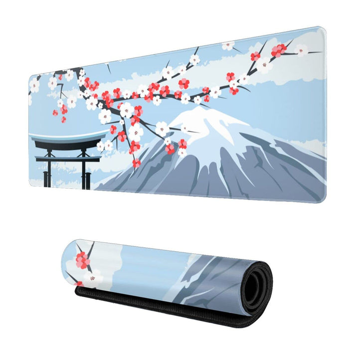 Japanese Cherry Blossom Gaming Mouse Pad XL, Extended Large Full Desk Mousepad 31.5 X 11.8 Inch, Waterproof Big Mouse Pad Edge, Non-Slip Long Keyboard Mat Office &amp; Home , Blue Mouse Pad