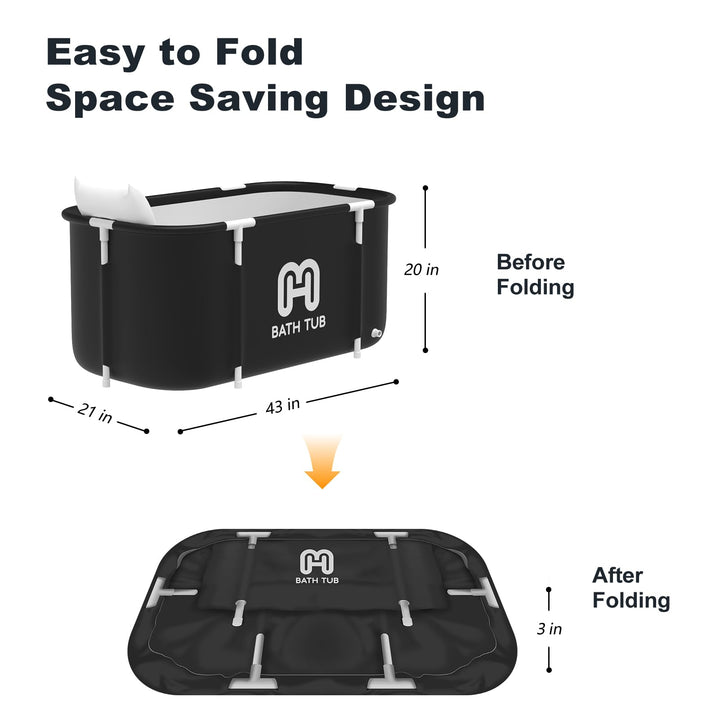 Portable Bathtub for Adult, Foldable Soaking Freestanding Collapsible Tub for Shower, Cold Plunge Tub for Ice Bath,Hot Bath Tub, SPA Bath Tub with Inflatable Pillow,Seat for Bathroom