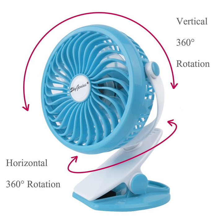 Battery Operated Clip on Fan for Baby Stroller Car Back Seat Laptop Travel Outdoors Camping ,Small Personal Fan Mini Desk Table Fan Portable Hand Held Powered by Rechargeable 2200mAh Battery or USB