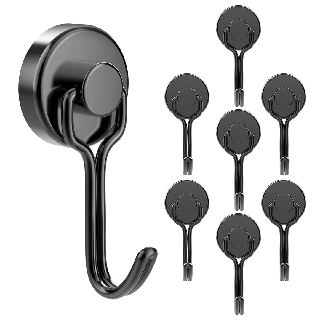 8 Pack Magnetic Hooks Heavy Duty for Hanging, Strong Neodymium Magnet Hook with Scratch-Resistant Base, Swivel Hanger Utility Hooks for Refrigerator, Cruise Cabins, Wall, Grill, Key, Kitchen, Black