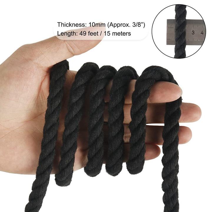 Tenn Well Black Macrame Cord 10mm, 50 Feet 3Ply Twisted