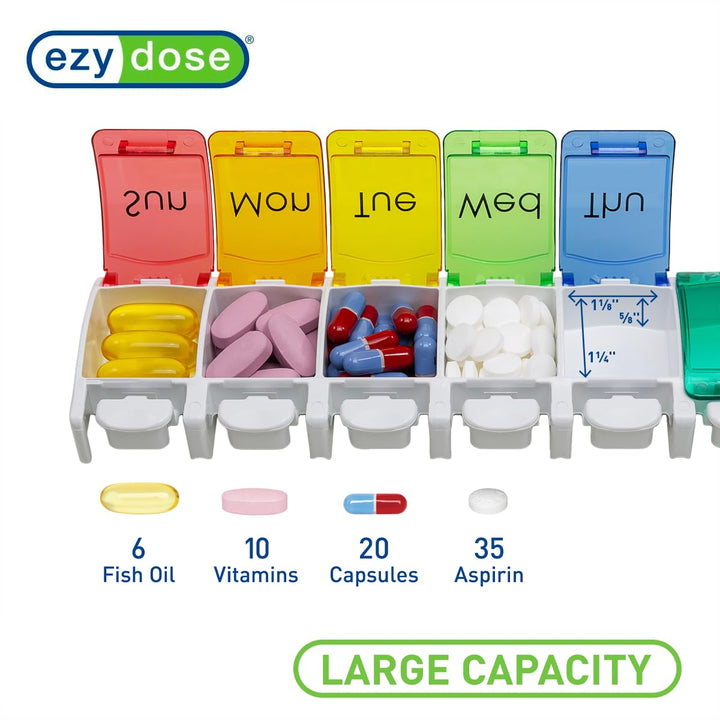 Ezy Dose Weekly (7-Day) Travel Pill Planner with pop-outs in Assorted Colors (6 pack)