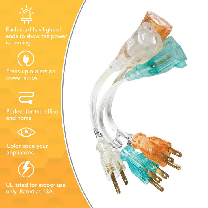 6991 Power Strip Liberator, 8-Inch Extension Cord, 3-Pack