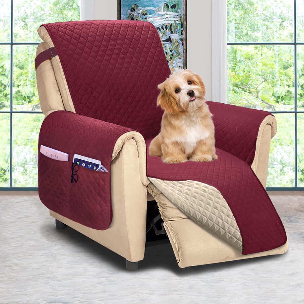 Reversible Recliner Chair Cover, Sofa Covers for Dogs,Sofa Slipcover,Couch Covers for 3 Cushion Couch,Couch Protector(Recliner Oversize:Burgundy/Beige)