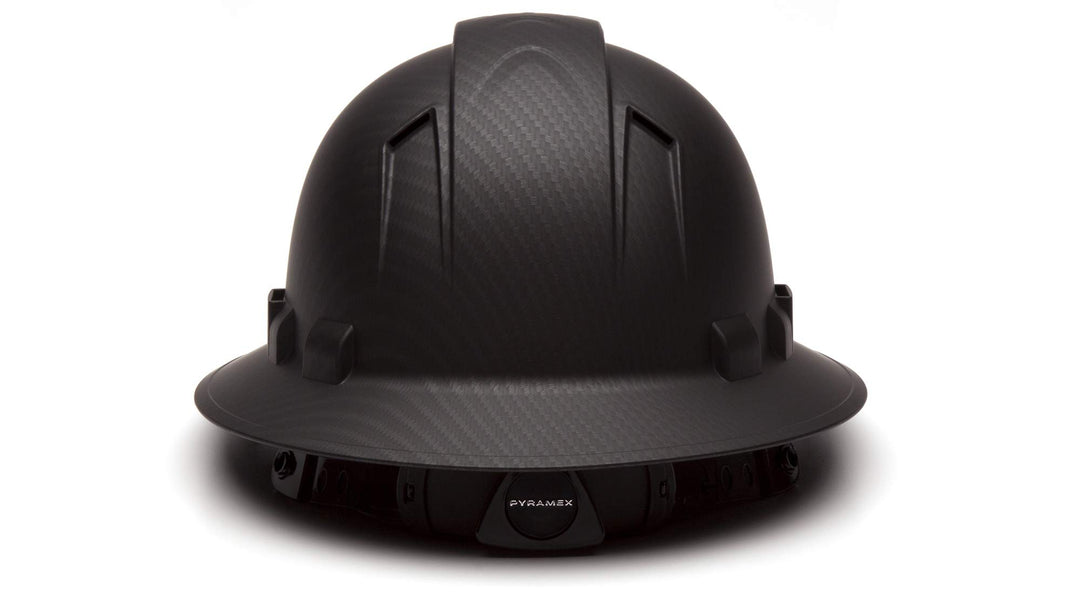 Pyramex Full Brim Hard Hat 4 Point Ratchet Vented Matte Black Graphite Pattern