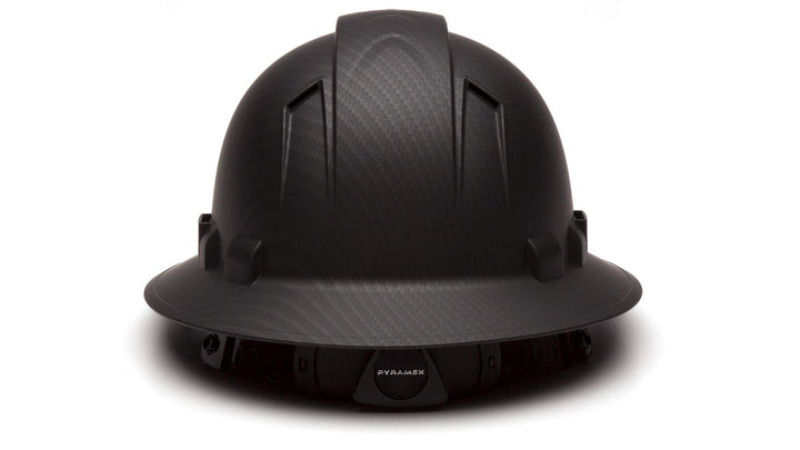 Pyramex Full Brim Hard Hat 4 Point Ratchet Vented Matte Black Graphite Pattern