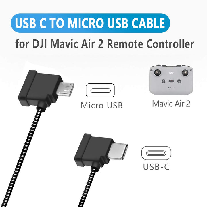 Hanatora 6.3 inch USB C to Micro USB Remote Controller Cable for DJI Mavic 3,Mini 2,Air 2S,Mavic Air 2, Nylon Braised OTG Cell Phone RC Data Cord Accessories (Micro USB Connector)