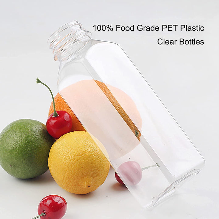 Unalilia Empty 12oz Clear Juice Bottles With Caps For Juicing - Bulk Refillable Drink Container for Juicing, Smoothie, Milk, Soda with Black Tamper Proof Caps and Funnel (24 Pack)