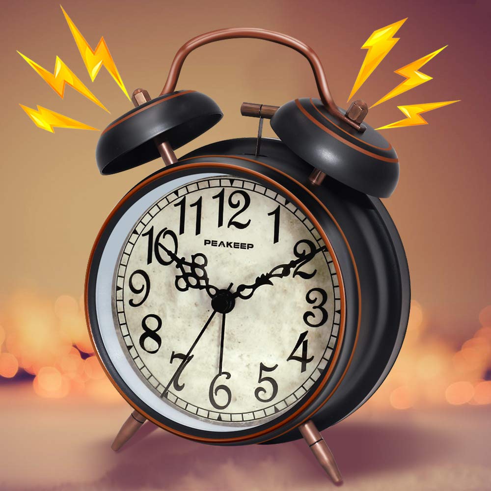 Retro 4 inches Battery Operated Twin Bell Loud Alarm Clock (Black with Arabic)