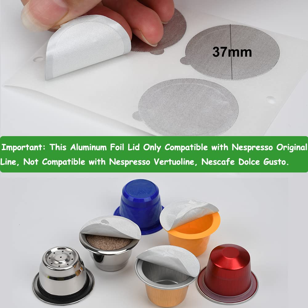 100Pcs Aluminum Espresso Lids Foil Sticker Seals for Reusable Capsules Refillable Coffee Pods Compatible with Nespresso Original Line Machine
