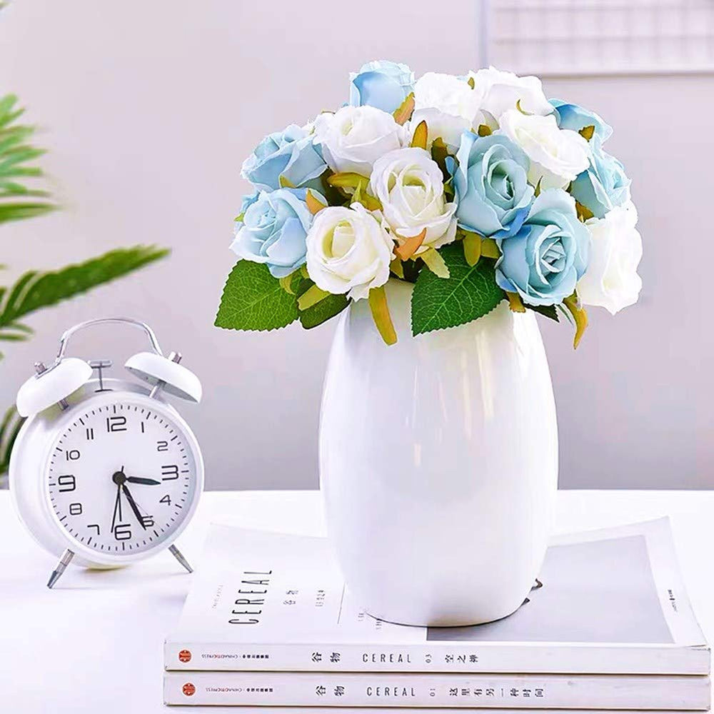 Artificial Roses Flowers 12 Heads Arrangement Silk Bouquet for Home Office Parties Bridal and Wedding Decoration (Orange)