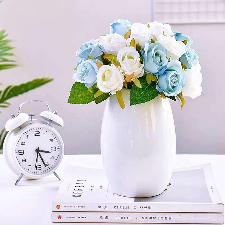 Artificial Roses Flowers 12 Heads Arrangement Silk Bouquet for Home Office Parties Bridal and Wedding Decoration (Orange)