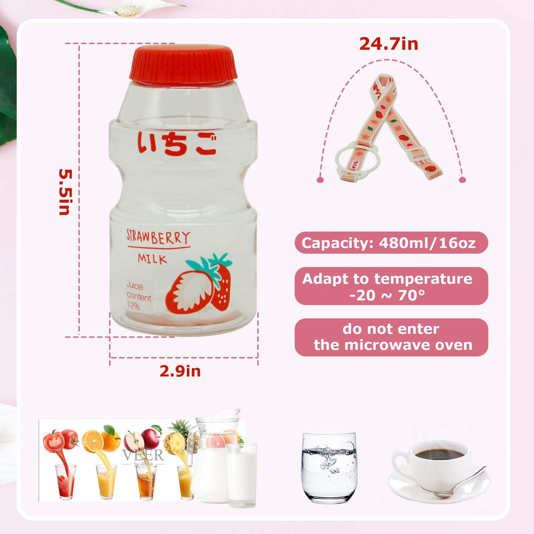 Kawaii Water Bottle For Kids, 16oz Cute Water Bottle For Girls With Strap ,Reusable Leakproof Water Jug For School&amp;Office&amp;Travel&amp;Gift