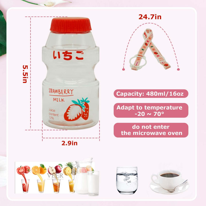 Kawaii Water Bottle For Kids, 16oz Cute Water Bottle For Girls With Strap ,Reusable Leakproof Water Jug For School&amp;Office&amp;Travel&amp;Gift