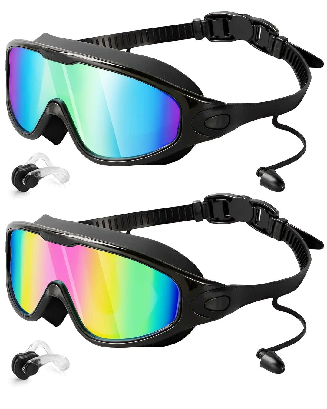 Rantizon Swim Goggles 2 Pack, Wide View Anti Fog&UV Swimming Goggles for Audlt, No Leaking Pool Accessories for Men Women Youth