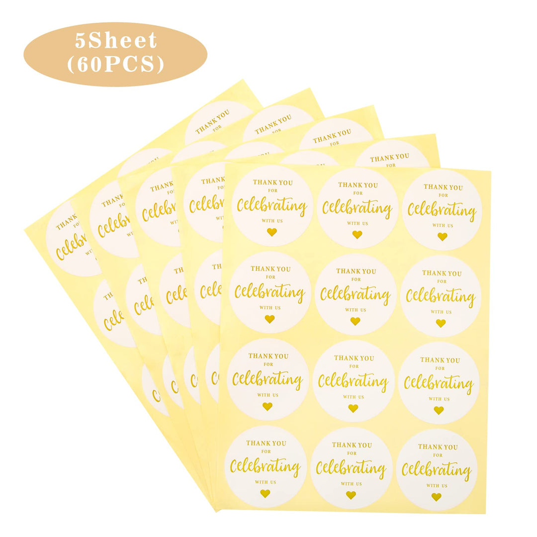 Thank You for Celebrating with Us Stickers,60PCS 2 Inch Round Thank You Sticker Labels for Invitation Envelopes for Wedding, Birthday Baby Shower, Party Favor (Gold)