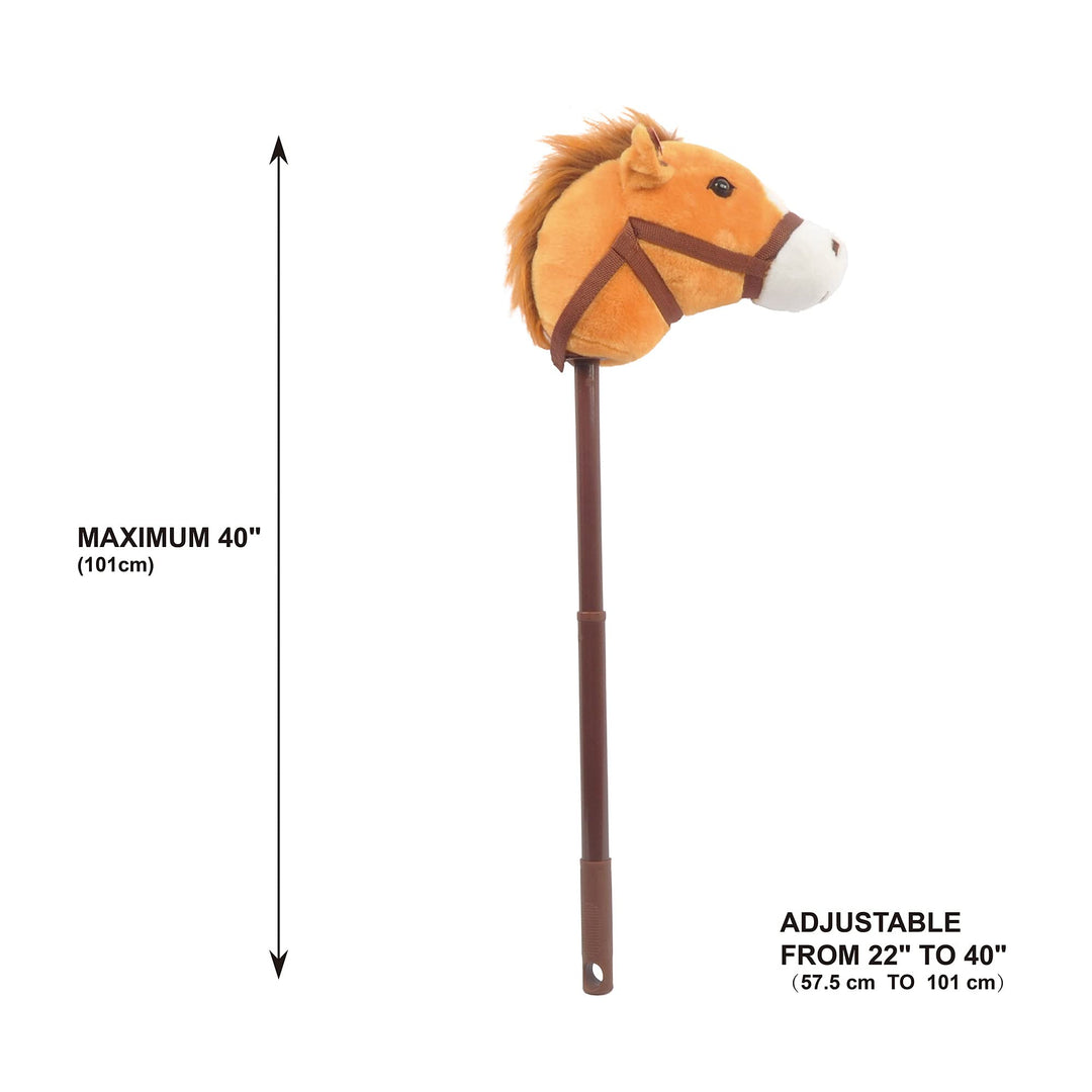 Plush Hobby Horse Stick Toy, Adjustable Telescopic Stick, Adjust to 3 Different Sizes, For Cowboy and Cowgirl of Different Ages, Light Brown