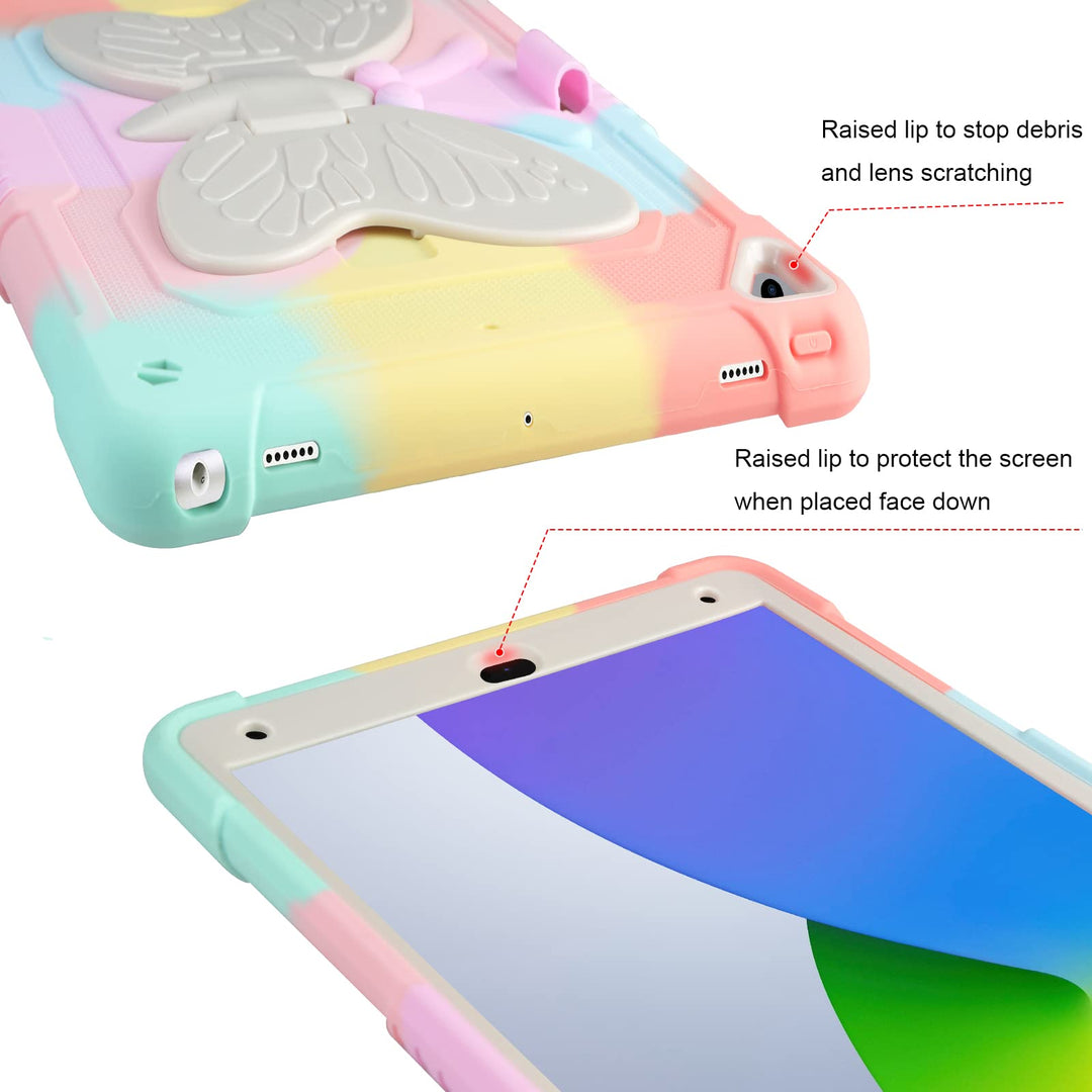 for iPad 9th 8th 7th Generation Case with Kickstand Butterfly Wings Pencil Holder for iPad 10.2 Case Heavy Duty Hard Rugged Protective Cover Kids Girls for iPad 9th/8th/7th Gen(2021/2020/2019)