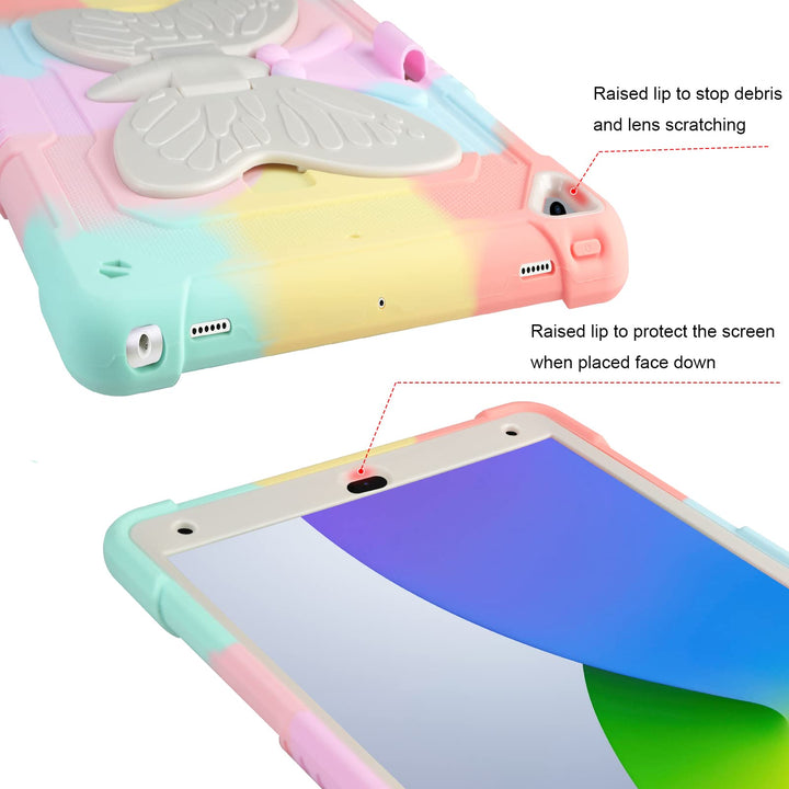 for iPad 9th 8th 7th Generation Case with Kickstand Butterfly Wings Pencil Holder for iPad 10.2 Case Heavy Duty Hard Rugged Protective Cover Kids Girls for iPad 9th/8th/7th Gen(2021/2020/2019)