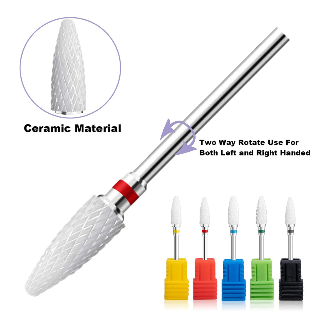 Fantexy Ceramic Nail Drill Bits Set,3/32&#39;&#39; Shank Professional Corn Shape Ceramic Bits,Acrylic Nail File Bits for Manicure Pedicure Cuticle Gel Nail Polishing,Use for Both Left and Right Handed(5 Pcs)